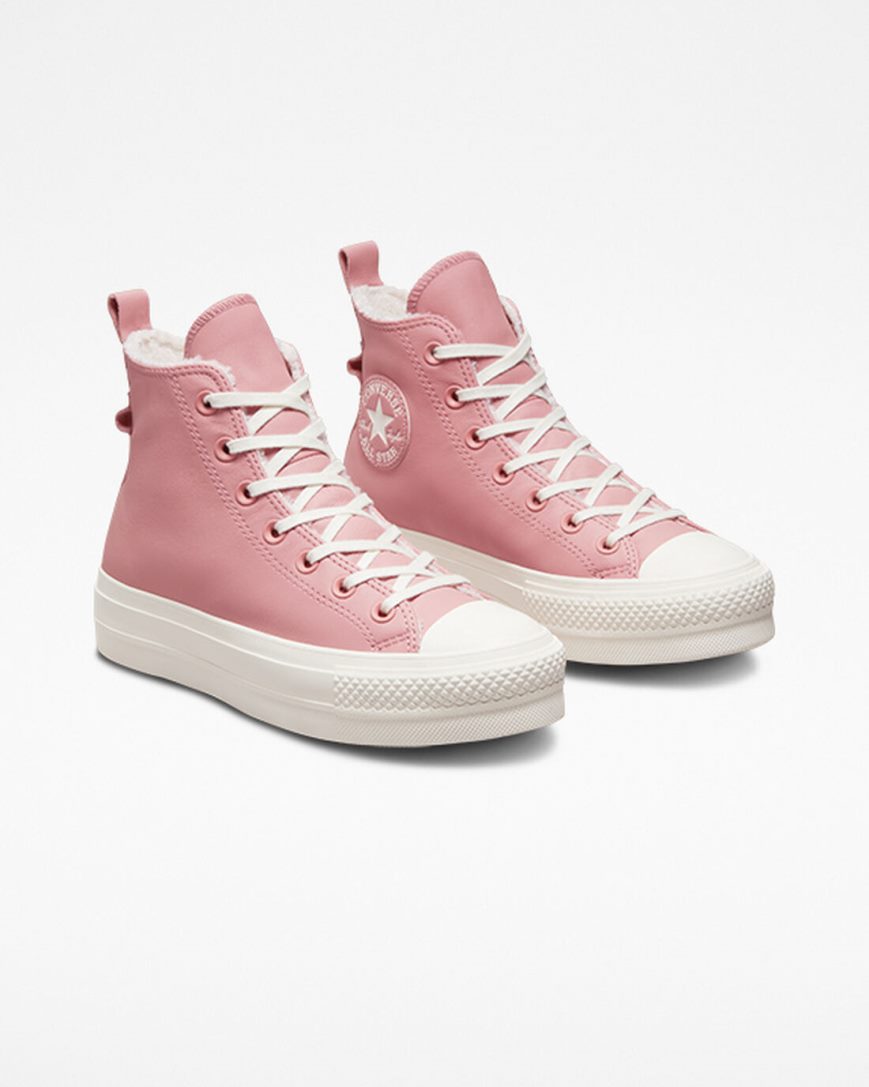 Sapatos Plataforma Converse Chuck Taylor All Star Lift Forradas Couro Cano Alto Feminino Rosa | PT F074T18